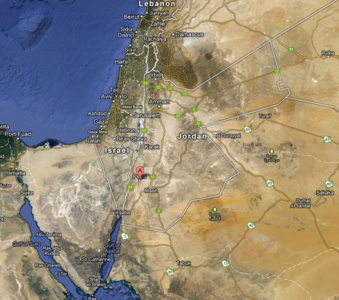 Location of Petra in Jordan